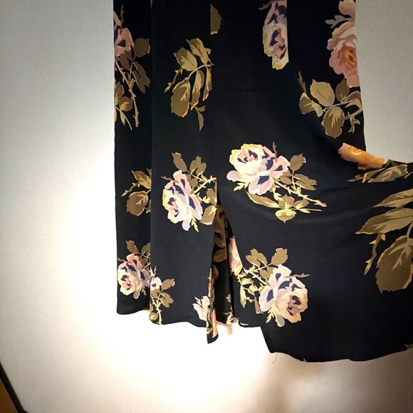 Vtg Sharon Anthony Petite 8 Black Floral Elastic Waist Midi Skirt Made In USA - Picture 3 of 7